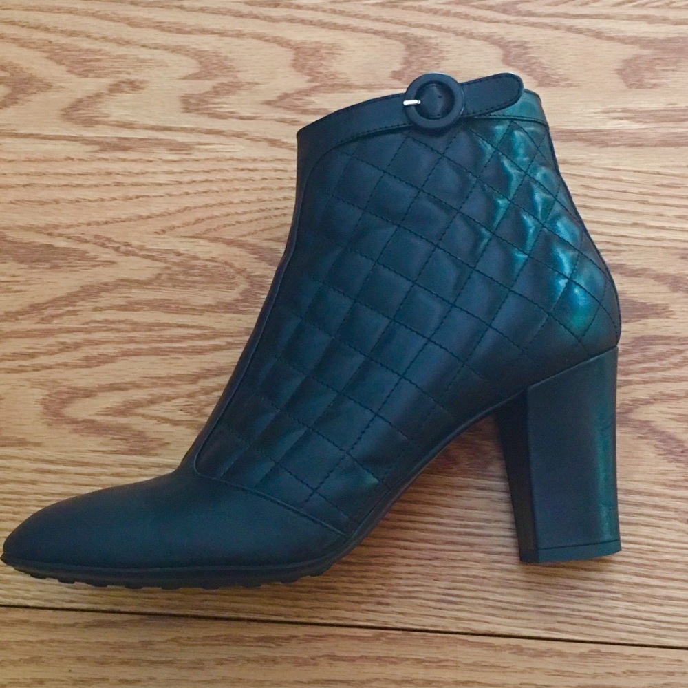 Aquatalia Quilted Buckle Chunky Heel Booties